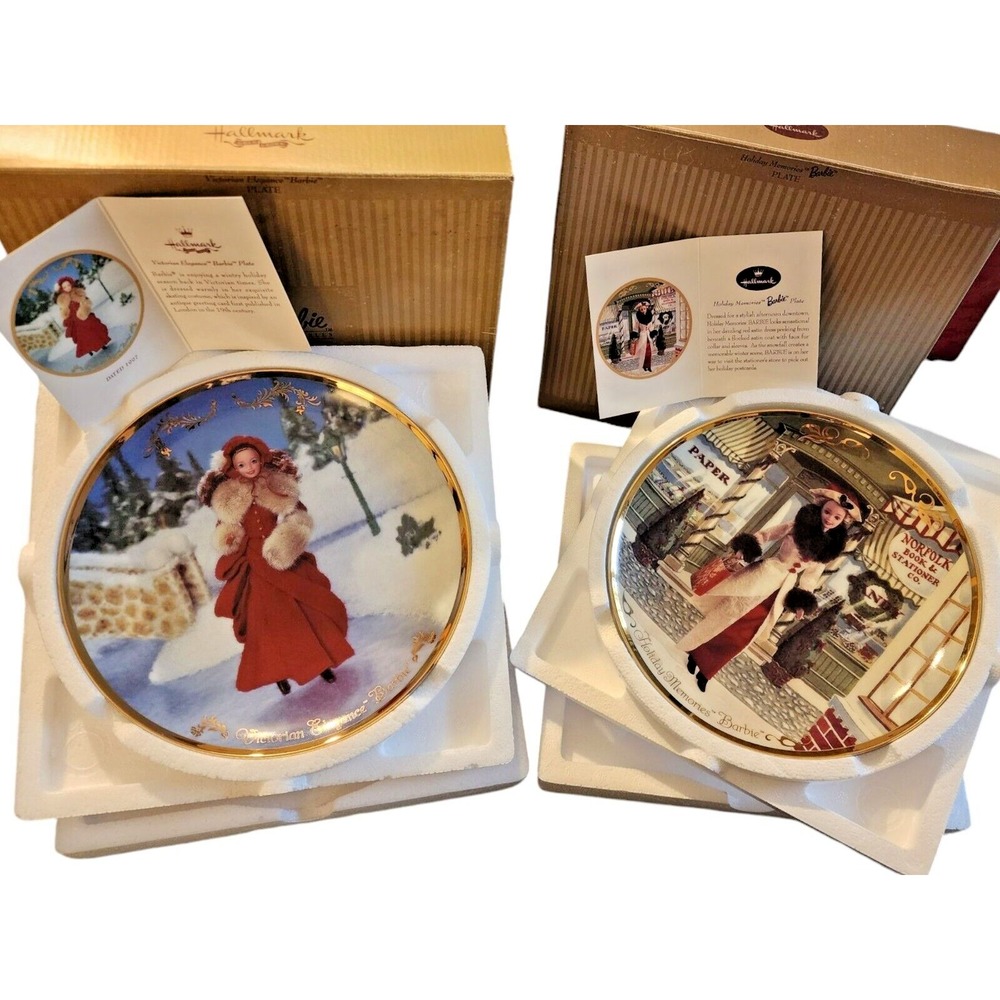 A Pair of Vintage Hallmark Holiday Barbie Collector/Display Plates -